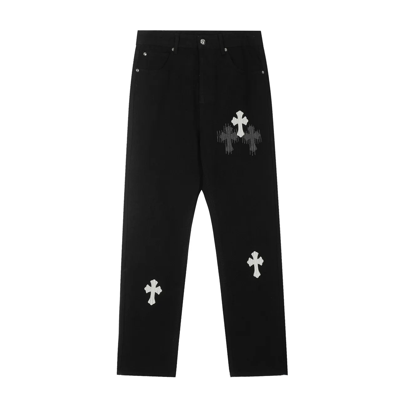 KE978#P240 The only correct leather label version on the market Chrome Hearts CH Cross embroidery distressed jeans Top ceiling quality 100% correct version The correct version is here!  Believe me this must be the best quality you will ever come across! ! Excellent value for money! !  Styles with different washes and textures are very friendly to people with thin legs and thick legs. The straight version is very flattering to the shape of the legs. The moderate length is timeless and easy to match. It is the basis of various styles and a must-have in the wardrobe! ! Add a little stacking to easily control this year's popular clean fit fabric. The fabric is stiff but the upper body is soft without losing texture. The sides and cuffs of some styles have a bone-wash effect. It's really hard not to love it! The outfit effect is immediate! ✅Correctly customize the Croxin metal leather label on the back panel. It is not sold directly with the cross on the finished jeans. 1:1 copying strives for excellence and the details are perfectly grasped. ✅The cross leather label is clear and smooth. Exquisite turning top craftsmanship. ✅Buttons, zippers and hardware are all customized versions of the Croxin LOGO. ✅High-cost washing process. Size: 28 30 32 34 36 (5 sizes)